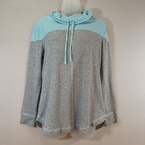 T By Talbots Women's Cowl Neck Blue/Gray Color Block Long Sleeve Shirt, Size L